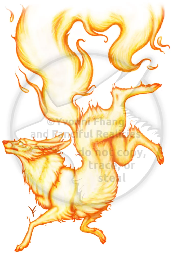 An elemental fox creature made up of bright dancing flames.
