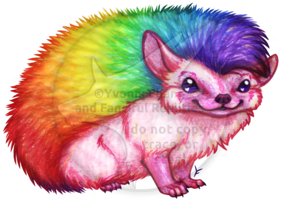 A cute little pink hedgehog with rainbow colored spikes!