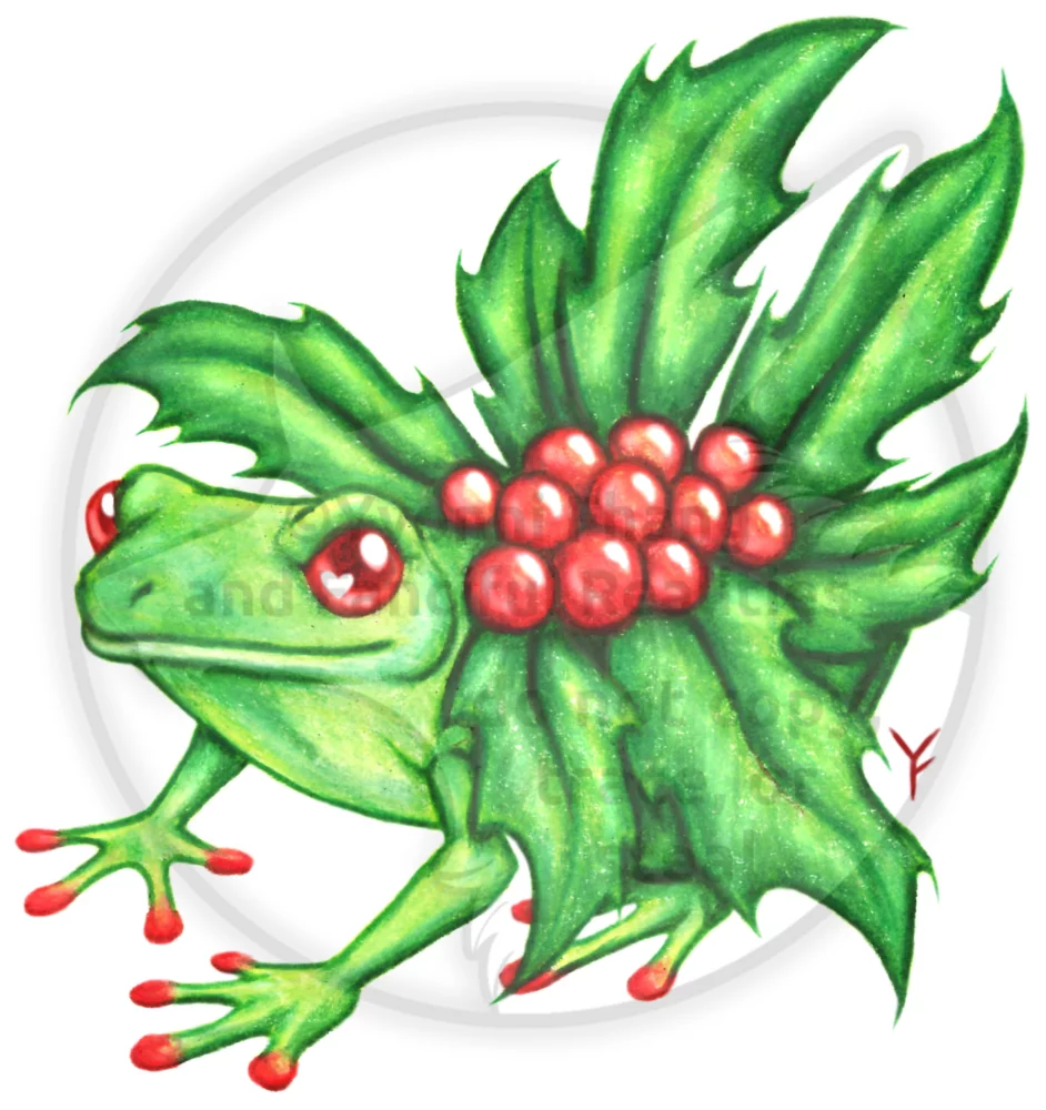 A festive holiday amphibian, a Christmas holly berry frog.