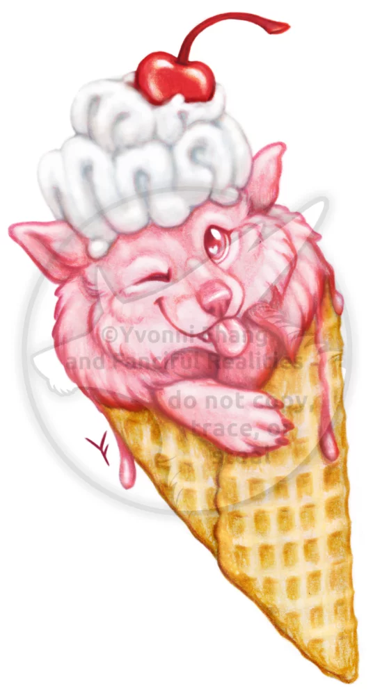A cute Ice Cream wolf with whip cream and cherry in a waffle cone.