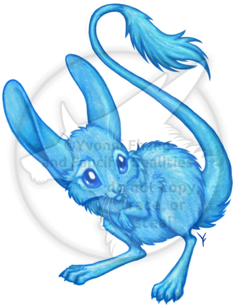 A cute and whimsical blue long-eared jerboa, or kangaroo rat.