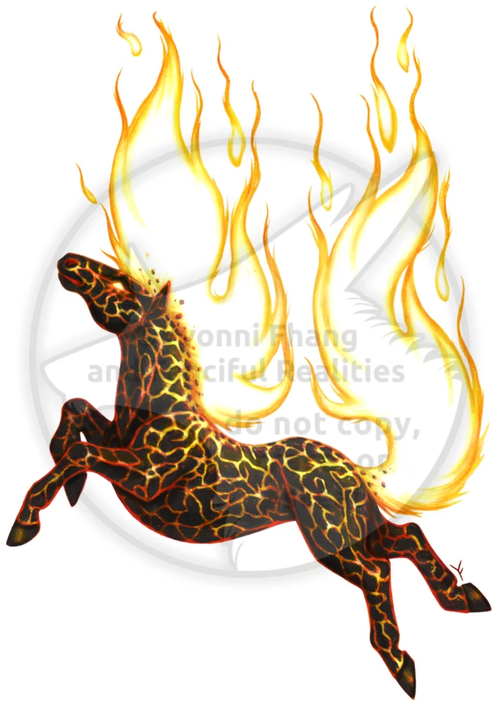 A horse made of molten lava with a fiery mane and tail!