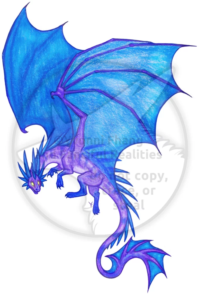 A blue and purple Western style dragon with spikes and big wings.