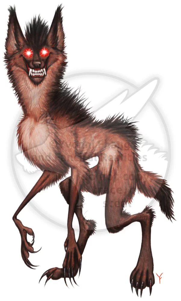A spooky Halloween werewolf creature based on a Maned Wolf.